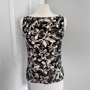BLACK AND BROWN APOSTROPHE FLORAL TANK TOP‎